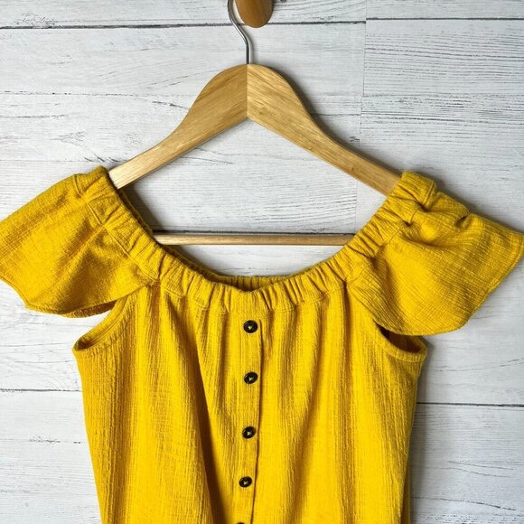 Madewell Top Womens Size XS Gold Yellow Off the Shoulder Texture & Thread Crop - Picture 10 of 16